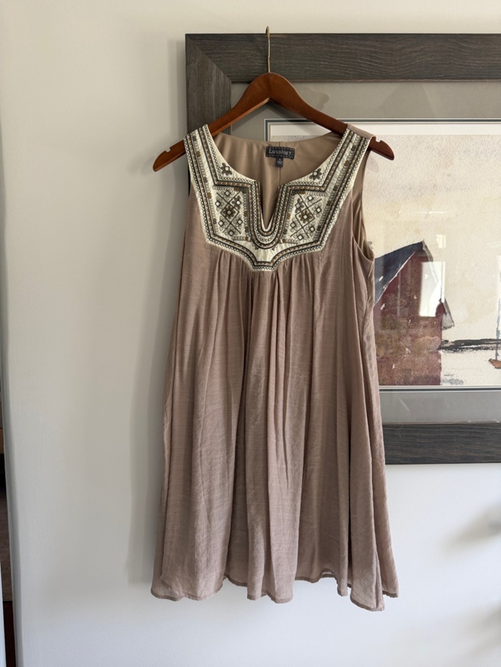 Luxology Taupe Embellished Sleeveless Mini Dress